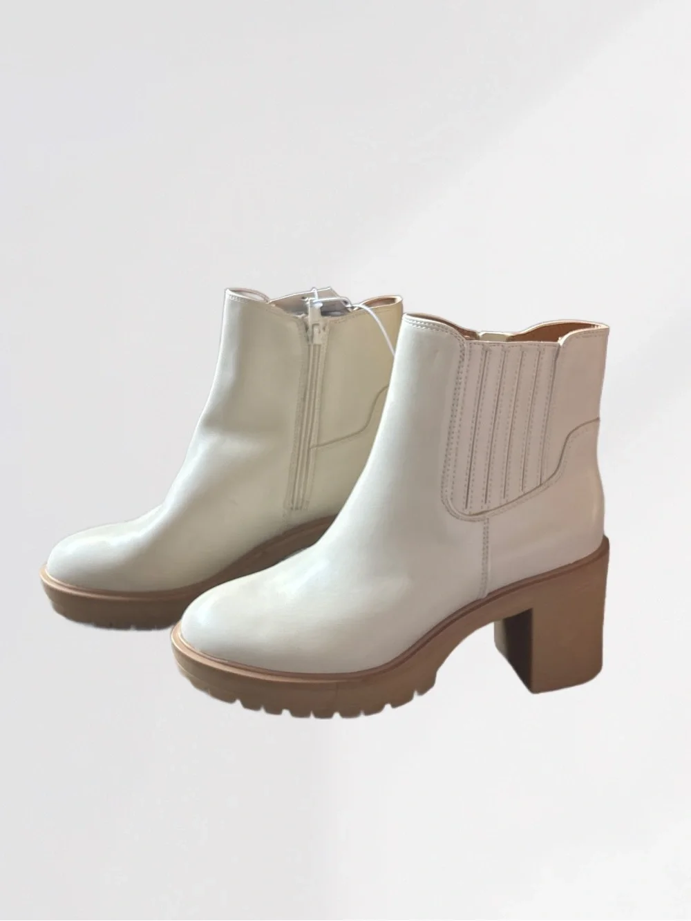 Universal Thread Cream FauxLeather Block Heel Ankle Booties